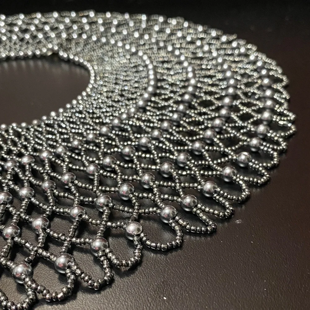 Elegant Brownstone vintage grey breaded collar Necklace